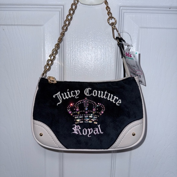 NWT Juicy Couture “Juicy Kingdom” Mini Wristlet in Black and Cream - Picture 1 of 5